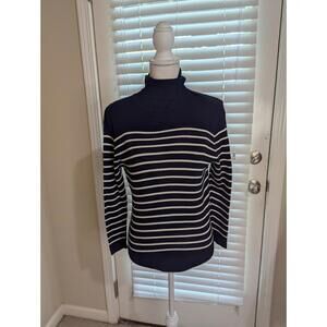 Ralph Lauren Women's Navy Blue White Stripe Turtle Neck Sweater XL Stretchy